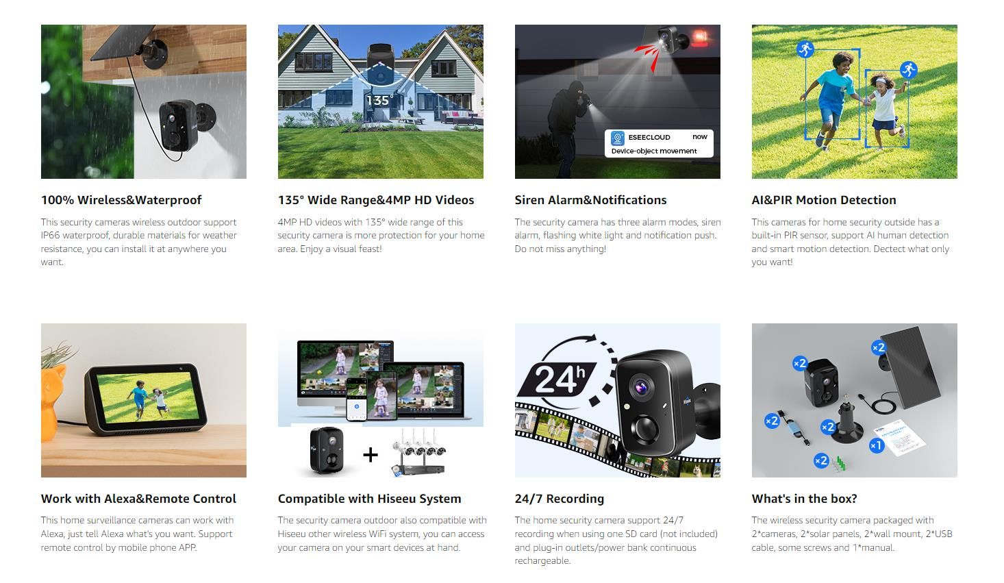 Solar Security Cameras Wireless Outdoor,Battery Powered 3K 4MP