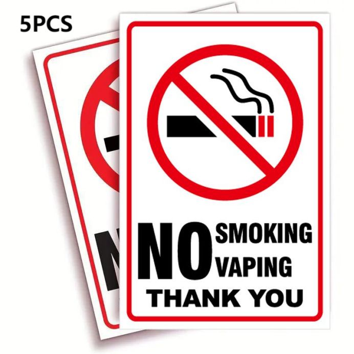 5 Pack No Smoking Vaping Sign Sticker UV Protected Indoor Outdoor Business Safety Signs