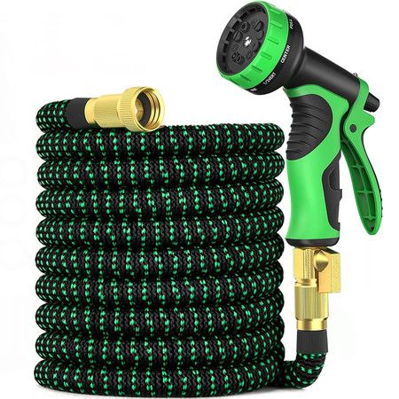 Expandable Garden Hose 50ft with 10 Function Nozzle Sprayer,Lightweight Flexible Water Hose with Durable Collapsible Latex Core Solid Brass Fittings (15M Green)