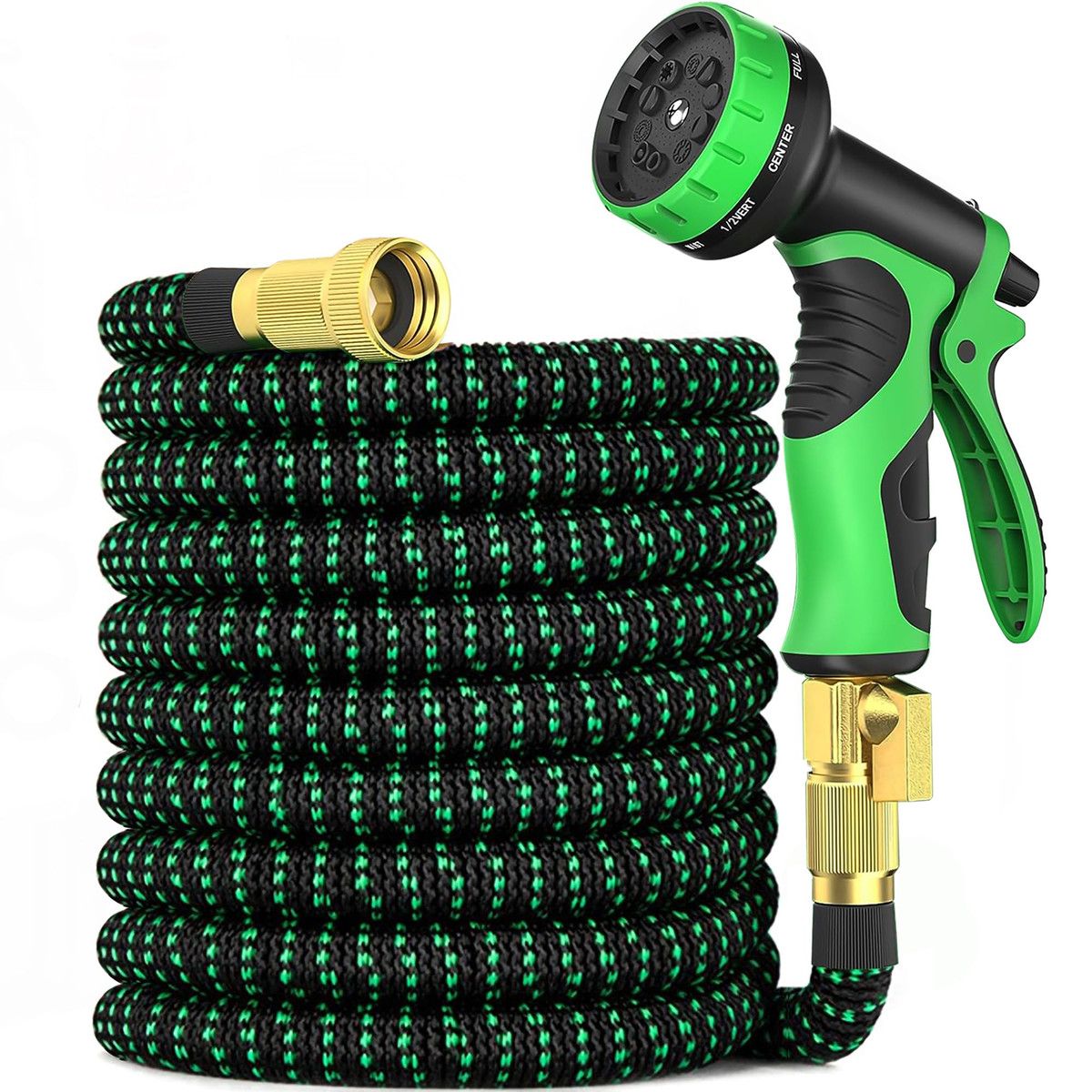 Expandable Garden Hose 50ft with 10 Function Nozzle Sprayer,Lightweight Flexible Water Hose with Durable Collapsible Latex Core Solid Brass Fittings (15M Green)