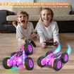 Remote Control Car, RC Car Toys with Lights and Headlights Car Toys Double-Sided 360 Degree Rotating 4WD Drift Truck for Boys Girls Birthday Gift (Purple)