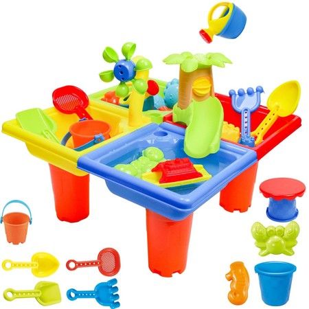 Sand Water Table   Kids Beach Summer Sandbox Table Outdoor Activity  Water Wheel Molds Kids Toy Christmas Birthday Gift