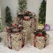 Set of 3 Christmas Light Gift Boxes Decorations LED Light Up AAA Battery Power Tree Ornament Indoor Outdoor Holiday Party Home Yard Size 15CM 20CM 25CM