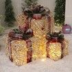 Set of 3 Christmas Light Gift Boxes Decorations LED Light Up AAA Battery Power Tree Ornament Indoor Outdoor Holiday Party Home Yard Size 15CM 20CM 25CM