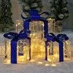 Set of 3 Christmas Light Gift Boxes Decorations LED Light Up AAA Battery Power Tree Ornament Indoor Outdoor Holiday Party Home Yard Size 12CM 15CM 19CM