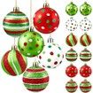 Ornament Christmas Balls 12pcs Glittering 2.4 Inch Hanging Xmas Tree Decor Swirl Candy Cane Elf Red Green Plastic Festive Display