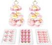 5 Pcs Dessert Table Display Set,2 Pcs Cupcake Stand Holder Cup Cake Tier Tower and 3 Pcs Serving Tray Combo (Wave Square)