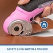 Electric Scissors Cordless Cardboard Cutter Safety Lock 4.2V Mini Rechargeable Rotary Leather Felt Rug Box Crafting Pink