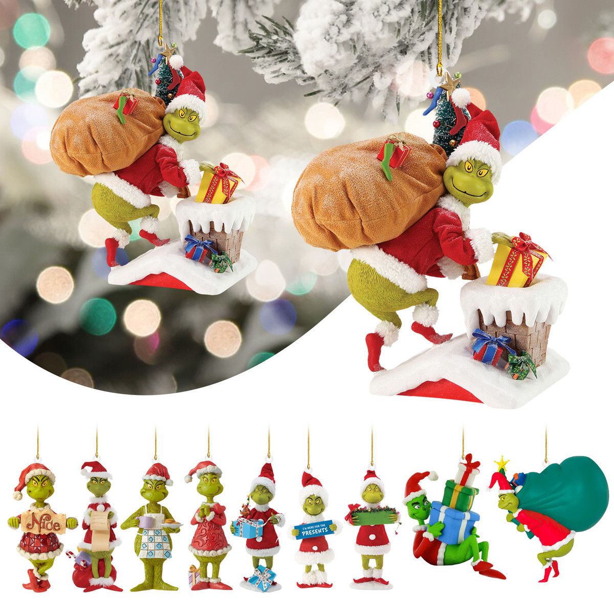 20pcs Christmas Tree Grinch Acrylic Pendant Funny Green Monster Accessories 2025 Xmas Ornaments Funny Pendants Hanging
