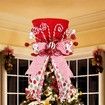 Christmas Tree Topper Hat, Large Red Hat with Striped Bow Ribbon and Lollipop, Desktop Ornaments for Home Xmas Holiday
