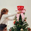 Christmas Tree Topper Hat, Large Red Hat with Striped Bow Ribbon and Lollipop, Desktop Ornaments for Home Xmas Holiday