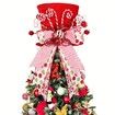 Christmas Tree Topper Hat, Large Red Hat with Striped Bow Ribbon and Lollipop, Desktop Ornaments for Home Xmas Holiday