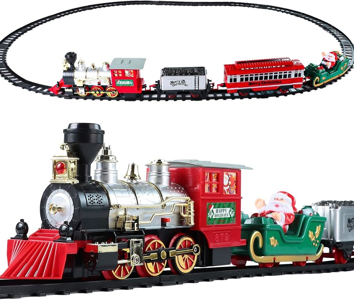 Christmas Train Toys Set with Lights and Sounds, Electric Train Set with Track Battery Operated Christmas Tree Decoration Train Set