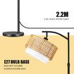 Modern LED Floor Lamp Black Tall Free Standing Adjustable Book Reading Corner Light for Bed Living Room with Rattan Fabric Lampshade