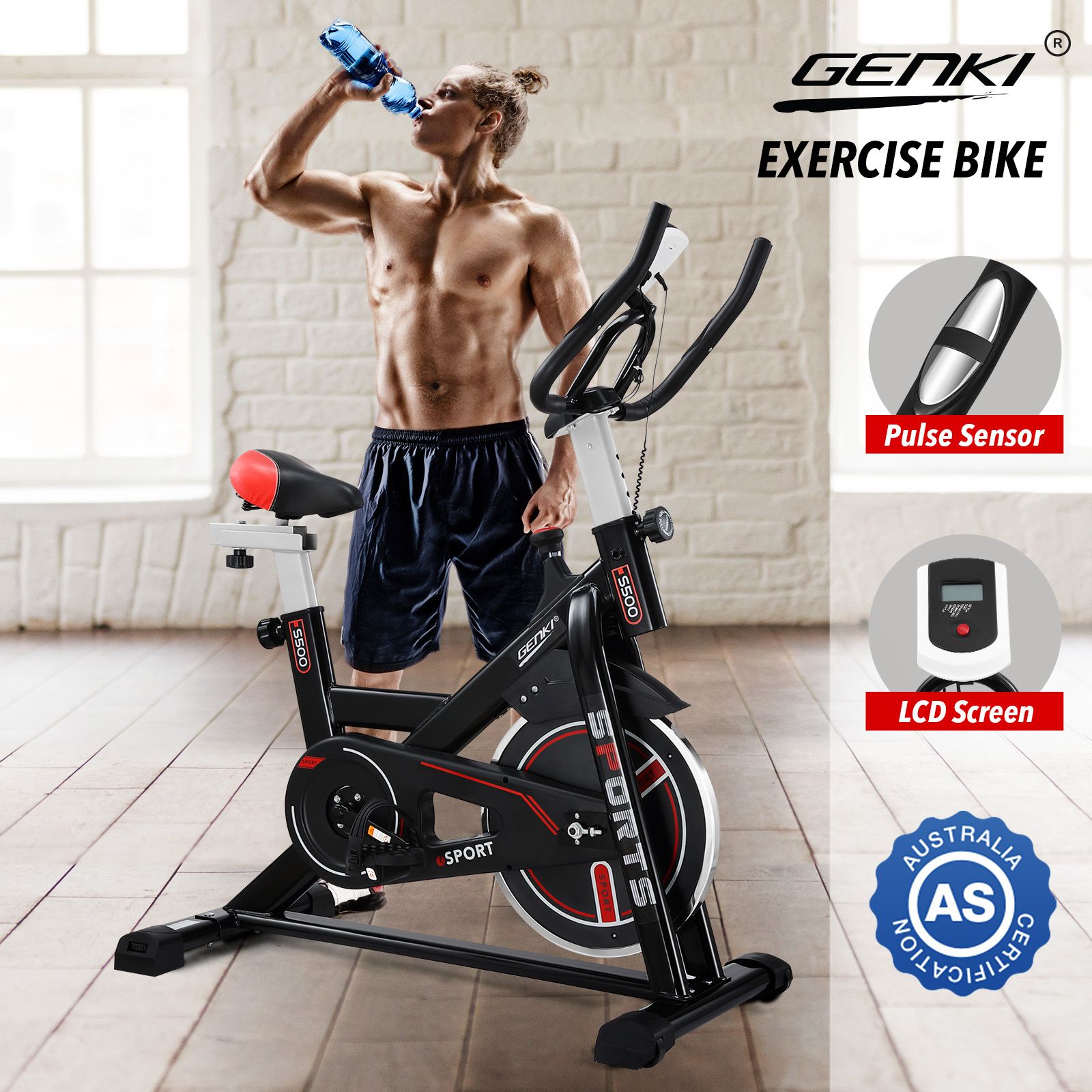 Genki Exercise Bike Stationary Spin Bicycle Indoor Cycling Trainer Home