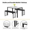 Dining Table with 2 Benches 3pcs Large Dinner Kitchen Desk Chair Seat Set White Modern Bedroom Office Furniture Work Reception