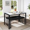 Dining Table with 2 Benches 3pcs Large Dinner Kitchen Desk Chair Seat Set White Modern Bedroom Office Furniture Work Reception