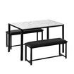 Dining Table with 2 Benches 3pcs Large Dinner Kitchen Desk Chair Seat Set White Modern Bedroom Office Furniture Work Reception