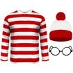 Cosplay Costumes,Red and White Striped Shirt,Christmas Halloween Shirt with Glasses Frame and Hat (Size:Large)