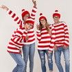 Cosplay Costumes,Red and White Striped Shirt,Christmas Halloween Shirt with Glasses Frame and Hat (Size:Large)