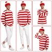 Cosplay Costumes,Red and White Striped Shirt,Christmas Halloween Shirt with Glasses Frame and Hat (Size:Small)