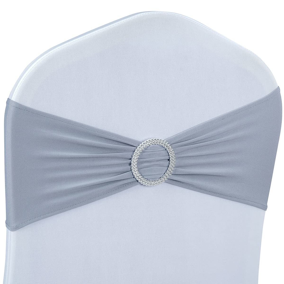 Spandex Chair Sashes Bows 50PCS Premium Stretch Chair Cover Band with Buckle Slider Universal Elastic Chair Ties (Grey)