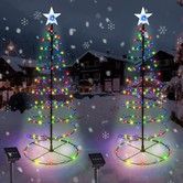 2 Pcs LED Spiral Solar Christmas Tree Lights 32 Inch Outdoor Xmas Decorations 8 Modes Energy Power Pathway Waterpoof Light Up Prelit Trees Multi Colour