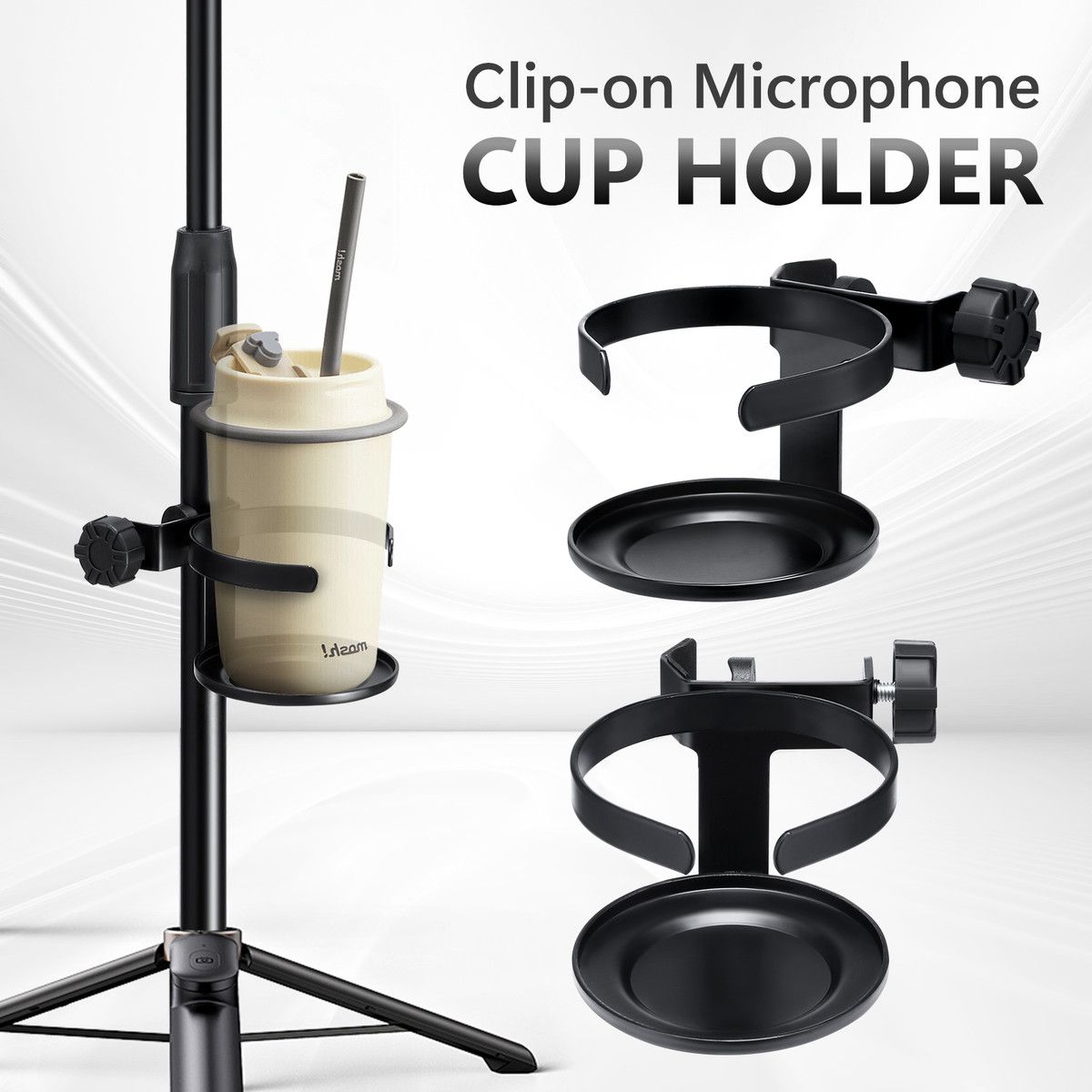 Mic Stand Cup Holder Adjustable Microphone Mount Drink Water Bottle Organiser