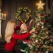 Christmas Star Tree Topper with 20 LED Lights,Battery Operated 9 Inch Metal Hollow Design,Easy-to-Install Christmas Tree Decorations,Gold
