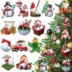 36 Pcs Golf Christmas Santa Claus Snowman Wood Decorative Hanging Ornaments with Rope Xmas Golf Cart Decorations