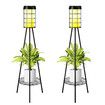 2pcs Outdoor Solar Light with Plant Stand Energy Powered Flood Lamp Pole Floodlight Post Flower Pot Shelf Holder USB Charging for Garden Path Driveway