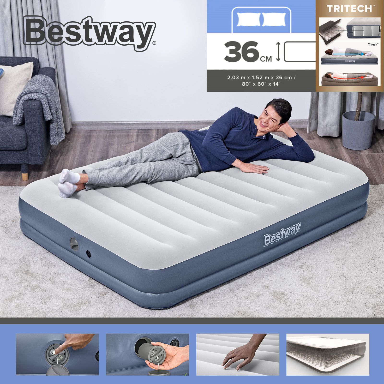 Bestway Air Mattress Queen Size Bed Tritech Airbed Blow Up Inflatable