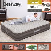 Bestway Fortech Snugable Top Airbed Blow Up Inflatable Air Mattress Queen Bed Camping 203x152x36cm with Built-in Pump Antimicrobial Coating