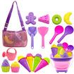 Collapsible Beach Toys Set,Collapsible Sand Bucket and Shovels Set with Mesh Bag and Sand Molds,Ice Cream Travel Sand Toys for Beach,Sandbox Toys Age 3+