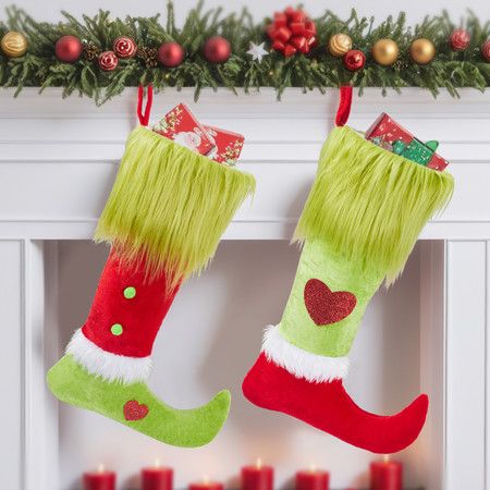 2 Pack Grinch Christmas Ugly Stockings  Christmas Decorations Grinches Decor Ornaments Holiday Home Indoors