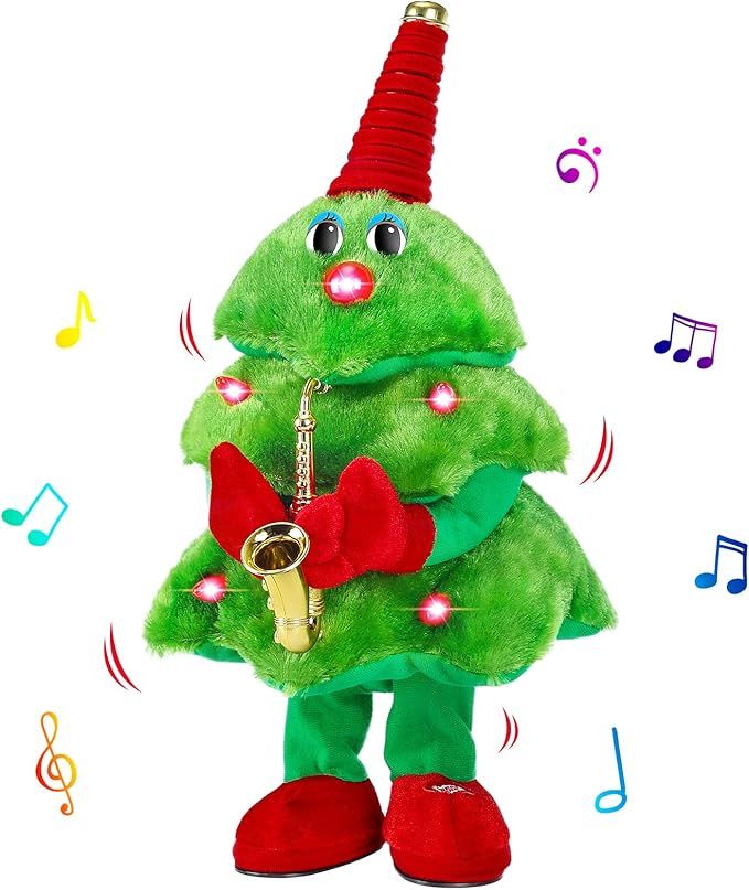 Singing Dancing Christmas Tree,Electric Plush Toy with Lights,Animated Christmas Table Decorations Cute Funny Gifts for Family Friends