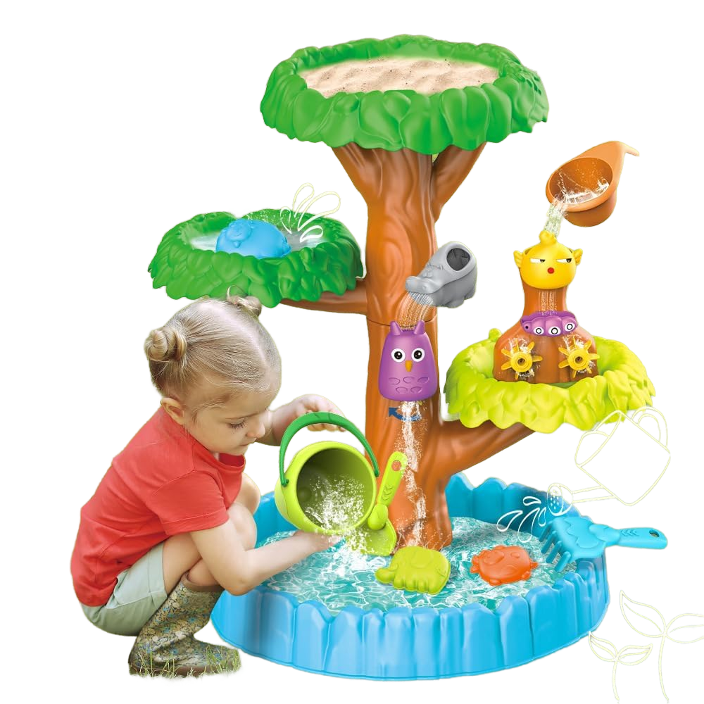 Rain Tree Water Table Colorful Sand Water Splash Table Kids Summer Beach Sensory Play Tree Table for Boys Girls Backyard Activity
