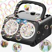 Automatic Bubble Machine Upgrade Bubble Blower with 2 Fans,20000+ Bubbles Per Minute Bubbles,Portable Bubble Maker Operated by Plugin or Batteries (Black)