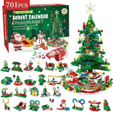 2025 Advent Calendar Christmas Tree Building Toys Set 701Pcs Surprise Xmas Countdown Calendars Gifts for Children Teens