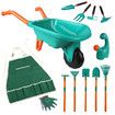 Kids Garden Tool Toy Playset Wheelbarrow Rake Hoe Shovel Plough Trowel Watering Can Gardening Gloves Apron Outdoor Educational Learning