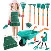 Kids Garden Tool Toy Playset Wheelbarrow Rake Hoe Shovel Plough Trowel Watering Can Gardening Gloves Apron Outdoor Educational Learning