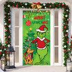 Grinch Merry Christmas Door Cover Decorations,  Backdrop Front Door Decor Porch Banner Sign for Indoor Outdoor Party Supplies