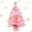 Mini Christmas Tree with LED Lights, 24 Inch Artificial Tree with 24 Ornaments,DIY Tabletop Xmas Tree for Home,Party Decor
