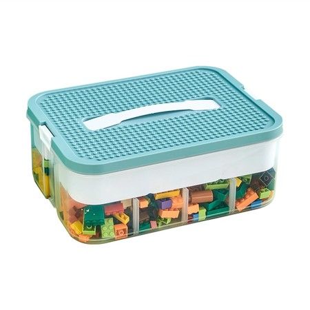 Plastic Storage Organizer for Lego Box Kids Child Toy Stackable Containers with Lids Bins 1 Layers Adjustable Compartments Building Blocks Chest Case (Blue)