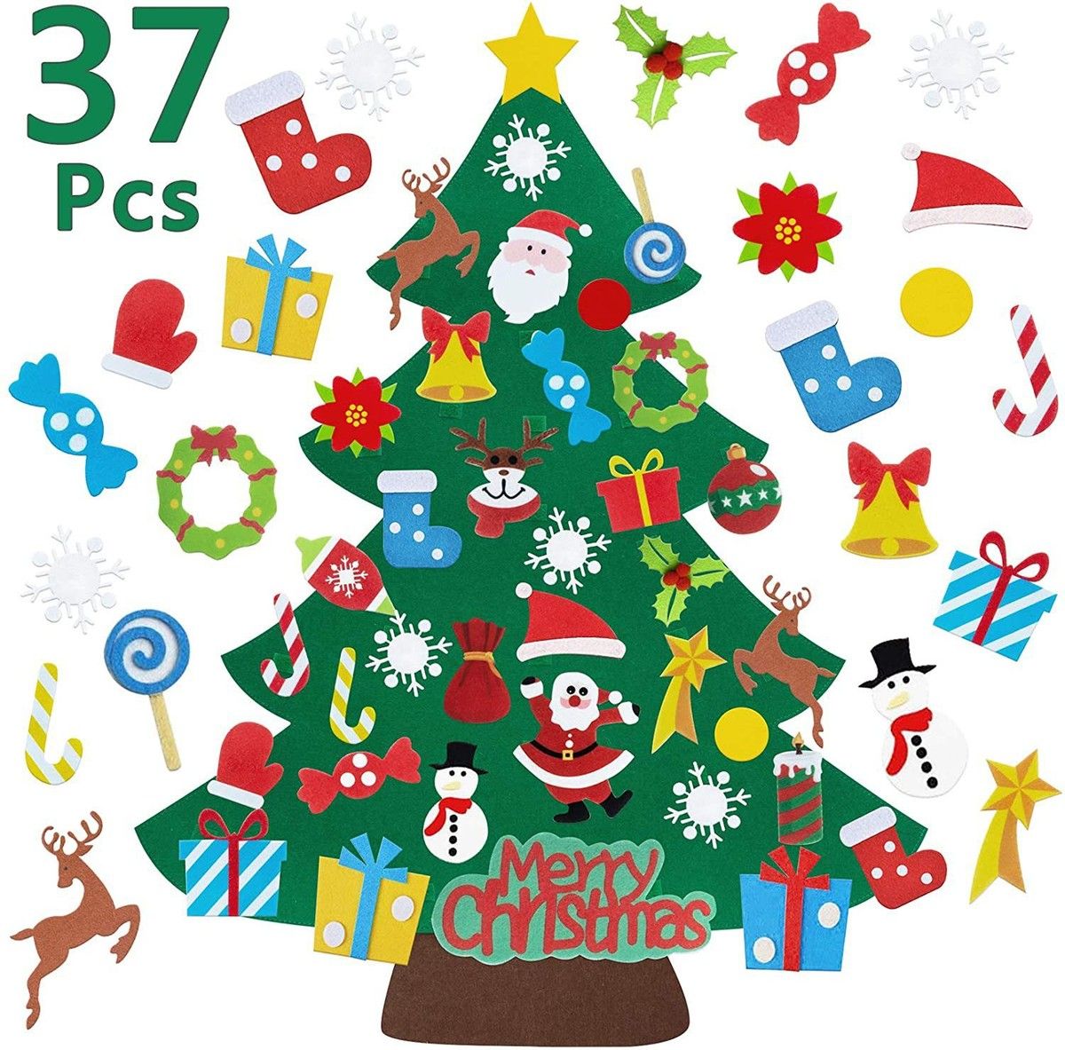 37 PCS DIY Christmas Tree Wall Decoration Set Detachable Ornaments for Kids Holiday Party Essentials Christmas Gift