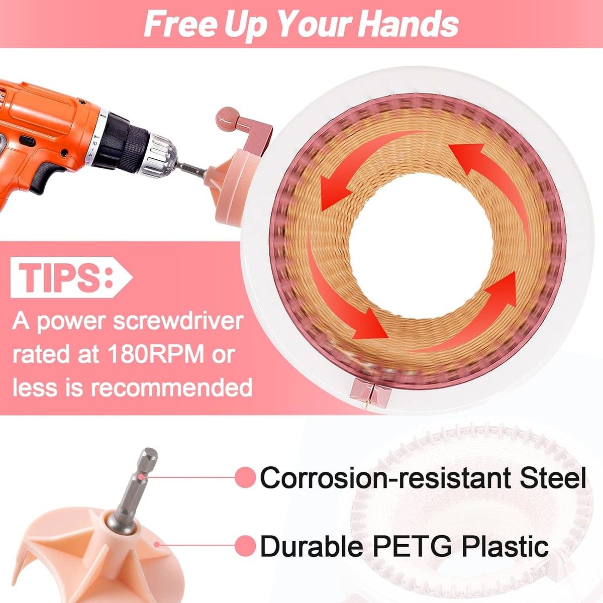 Circular Knotting Loom Adapter for Sentro and Jamit Knitting Machines for Effortless and Speedy Knitting in Pink