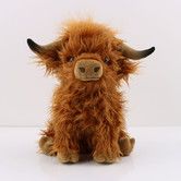 Brown Highland Cow Plush Toy Makes a cute mooing sound,Realistic & adorable Highland cow plush,Eco-friendly materials,25CM