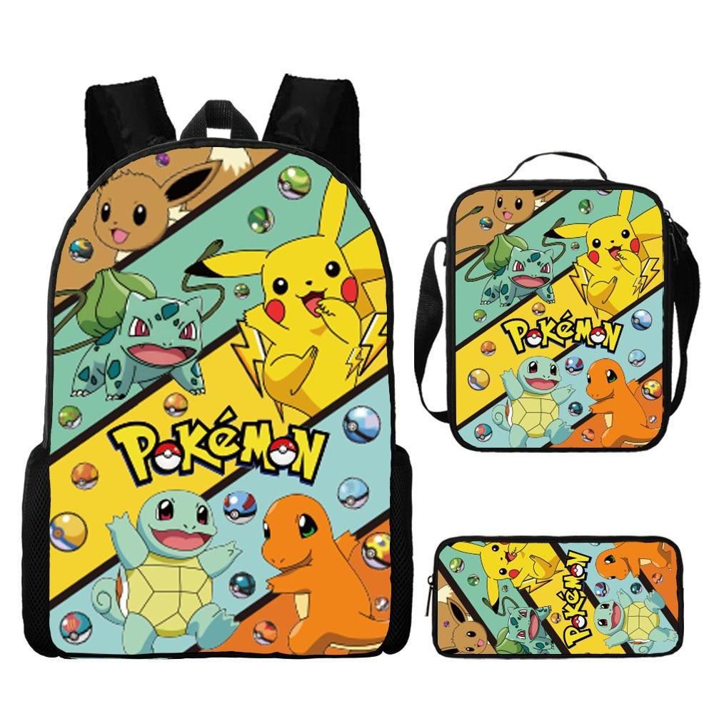 Gotta Catch 'Em All: Pokémon Backpack, Shoulder Bag, Pencil Case Set with Pikachu Design, Perfect for Primary School Students