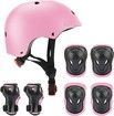 3-14 yrs Kids Helmet Pad Set with Adjustable Helmet, Knee Pads, Elbow Pads, and Wrist Guards in Pink