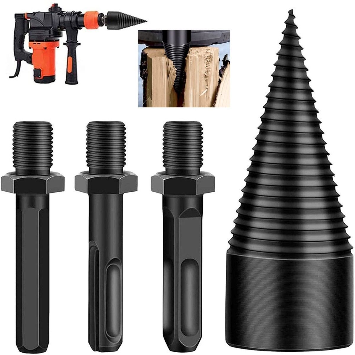 Effortless Firewood Splitting: 3-Piece Drill Bit Log Splitter for Kindling and Logs